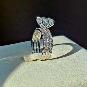 Solid 14k gold 2.4ct E VVS2 lab oval diamond ring and matching bands